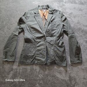 Cabi Women's Gray Cotton Blend Blazer Jacket with Floral Lining Size S